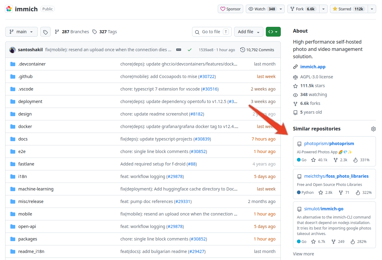 Similar repositories in the extension sidebar